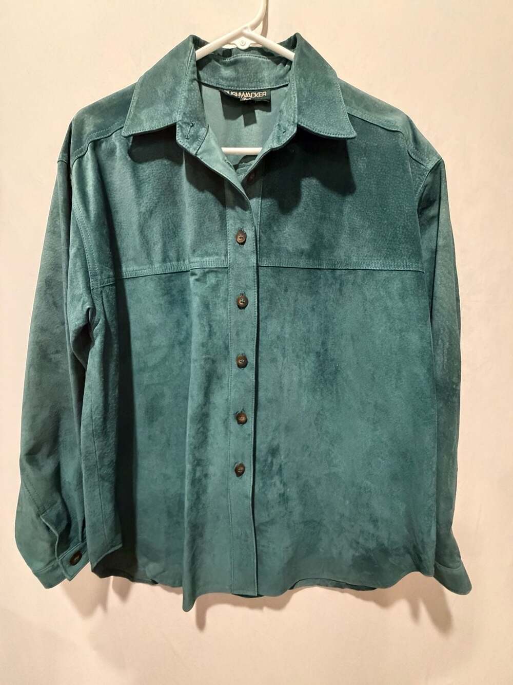 Bushwacker Usa Vintage Teal Suede Leather Button Up Shackit Medium